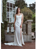 Ivory Satin Cowl Back High Slit Simple Wedding Dress